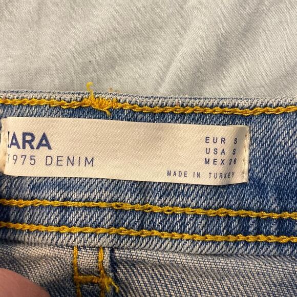 Zara Distressed Denim Racing Stripe Mini Skirt Size Small - Picture 3 of 5